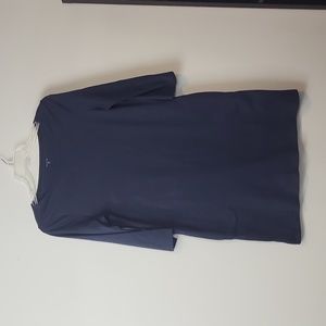 GARNET HILL Navy Blue Organic-Cotton Bateau-Neck 3/4 Sleeve Pocket Dress